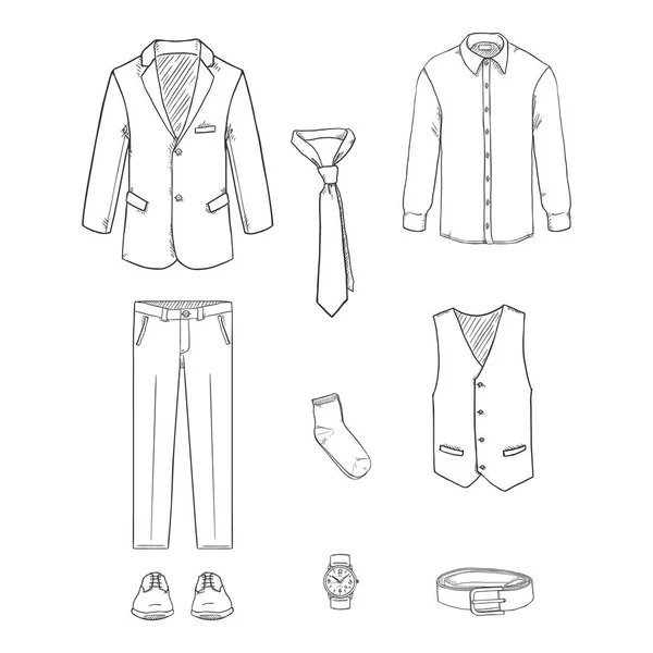 Sketch Business Style Clothes Set Three Piece Suit Vector Illustration — Stock Vector