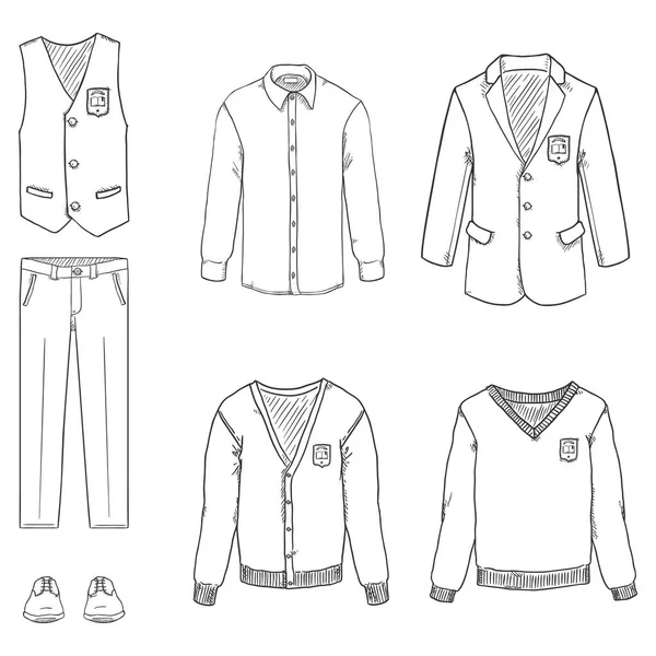 Vector Hand Drawn Sketch Set School Uniform Clothes — Stock Vector