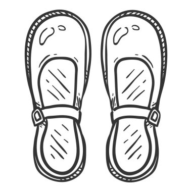 Women Clasp Shoes. Sketch Illustration of Female School Uniform Footwear