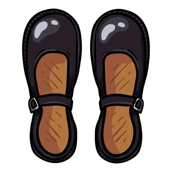 Women Clasp Shoes Black Leather Cartoon Illustration Female School Uniform — Stock Vector