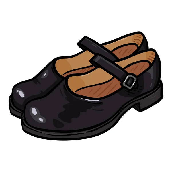 Women Clasp Shoes Black Leather Cartoon Illustration Female School Uniform — ストックベクタ