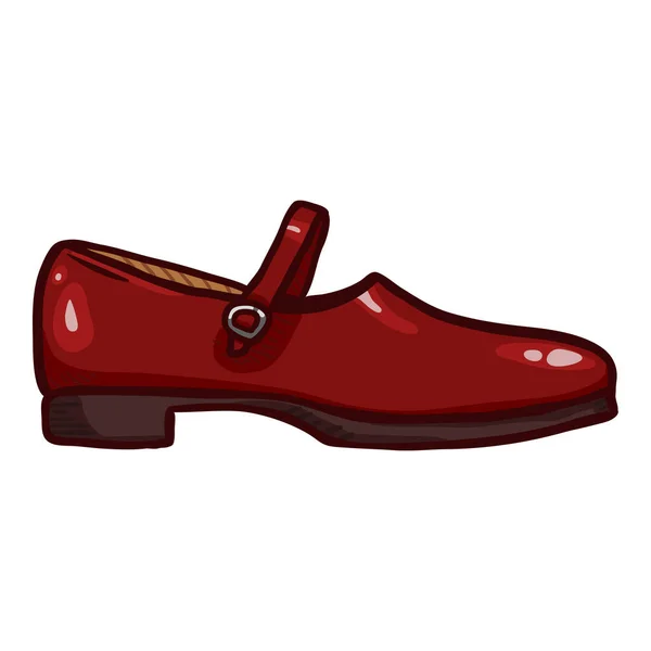 Women Clasp Shoes Red Leather Cartoon Illustration Vintage Female Footwear — Stockvector