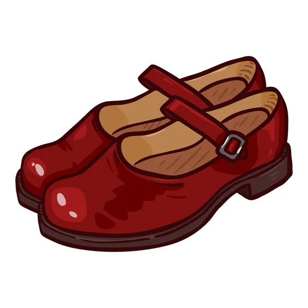 Women Clasp Shoes Red Leather Cartoon Illustration Vintage Female Footwear — Stok Vektör