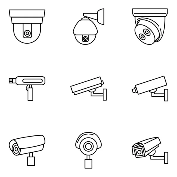 Ensemble Icônes Vidéosurveillance Icônes Contour Vidéosurveillance Vectorielle — Image vectorielle