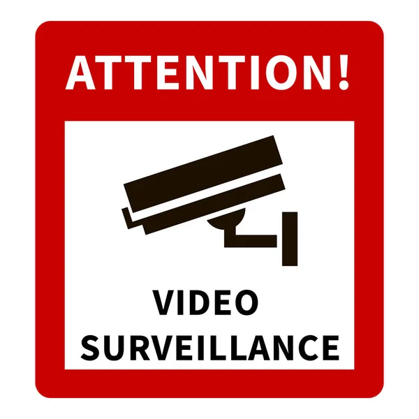 Czerwony Znak Ostrzegawczy Ikoną Tekstem Kamery Bezpieczeństwa Uwaga Nadzór Wideo — Wektor stockowy