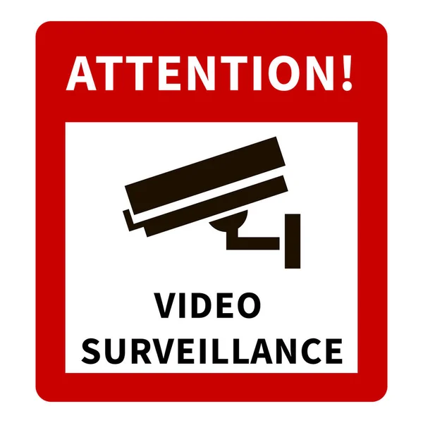 Avertissement Cctv Signe Rouge Avec Caméra Sécurité Icône Texte Attention — Image vectorielle