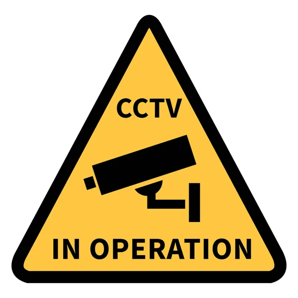 Security Camera Icon Text Cctv Operation Warning Triangle Yellow Sign — Stock Vector