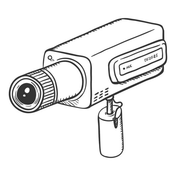 Vector Sketch Überwachungskamera Cctv Hand Gezeichnete Illustration — Stockvektor