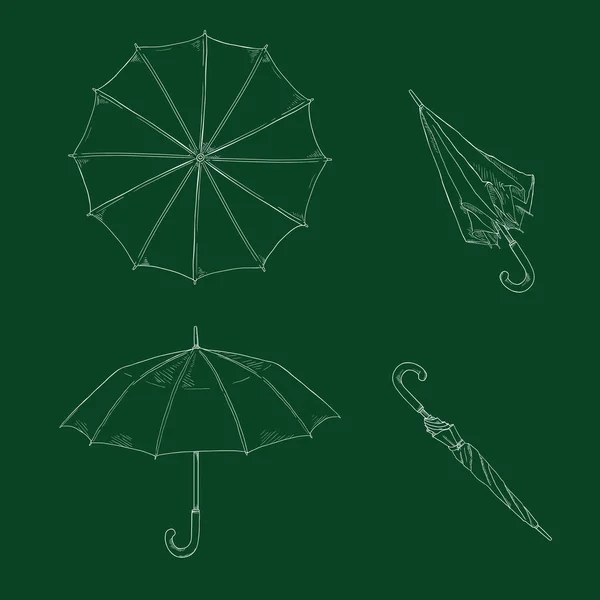 Chalk Sketch Şemsiyeleri Nin Vektör Seti Farklı Görünüm Çeşitlilik — Stok Vektör