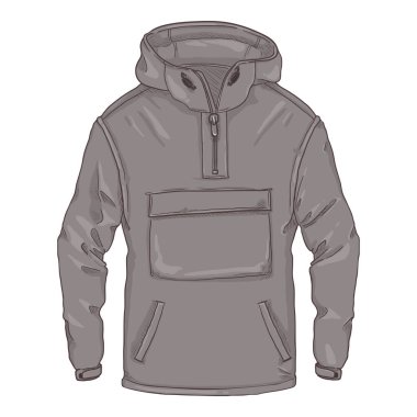 Cartoon Anorak. Casual Gray Rain Jacket Vector Illustration
