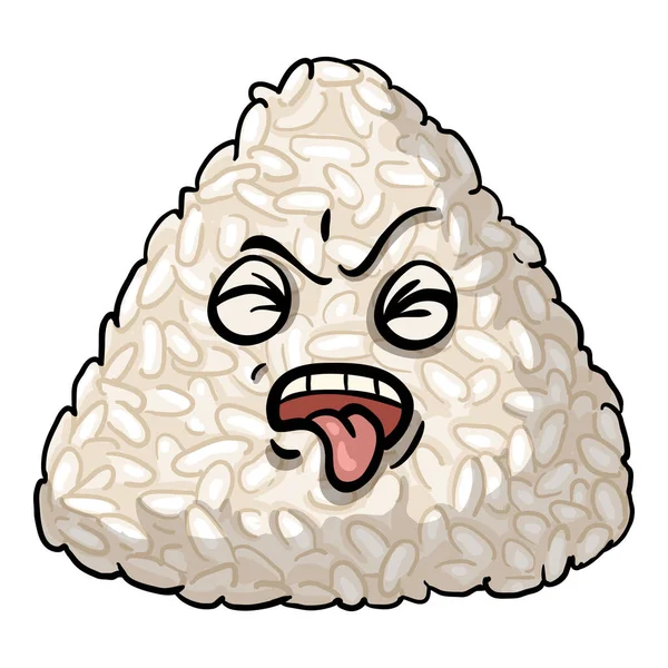 Vector Cartoon Onigiri Personage Rijstbal Met Menselijk Gezicht Schreeuwende Emoticon — Stockvector