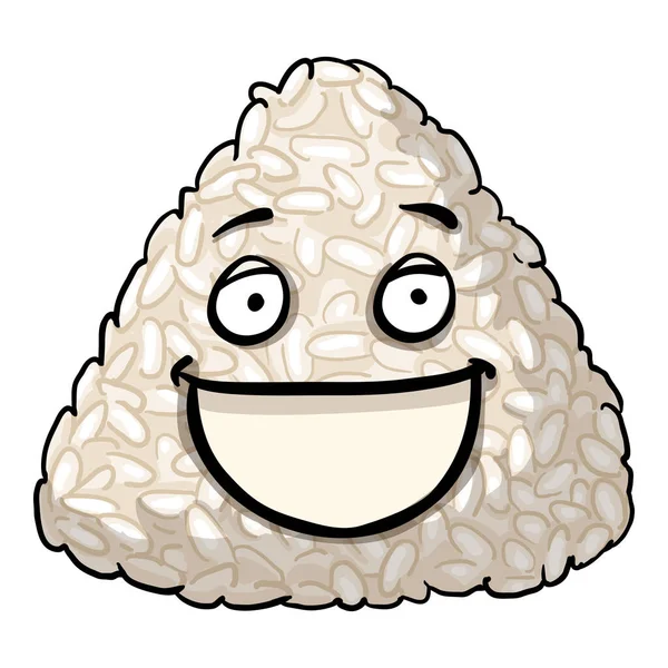 Vector Cartoon Onigiri Personage Rijstbal Met Menselijk Gezicht Gelukkige Emoticon — Stockvector