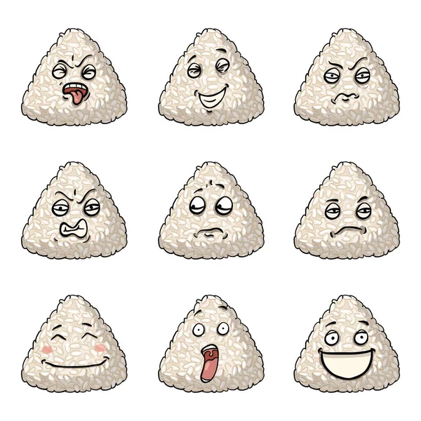 Conjunto Vetores Personagens Desenhos Animados Onigiri Bola Arroz Emoticons —  Vetores de Stock