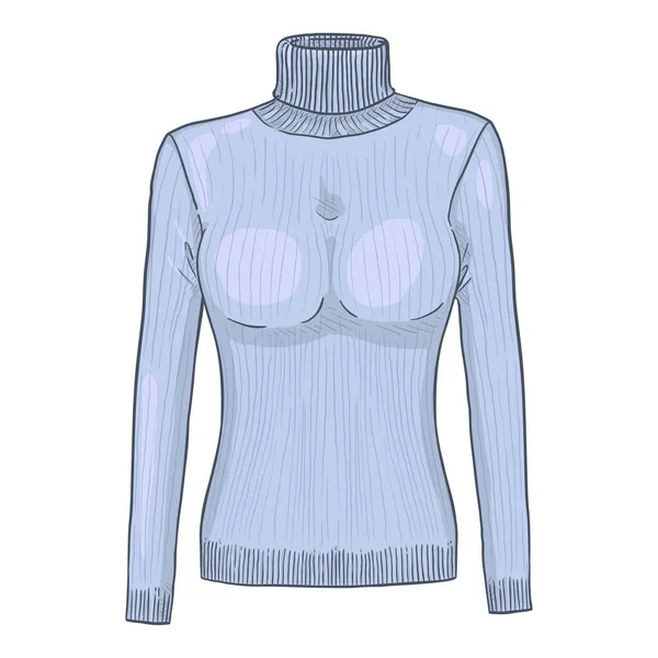 Sweter Vector Blue Turtleneck Kobiety Casual Odzież Kreskówki Ilustracja — Wektor stockowy