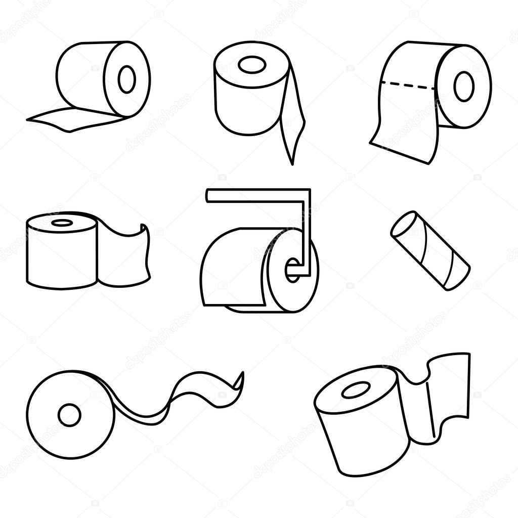 Vector Set of Toilet Paper Icons. Outline Symbols on White Background