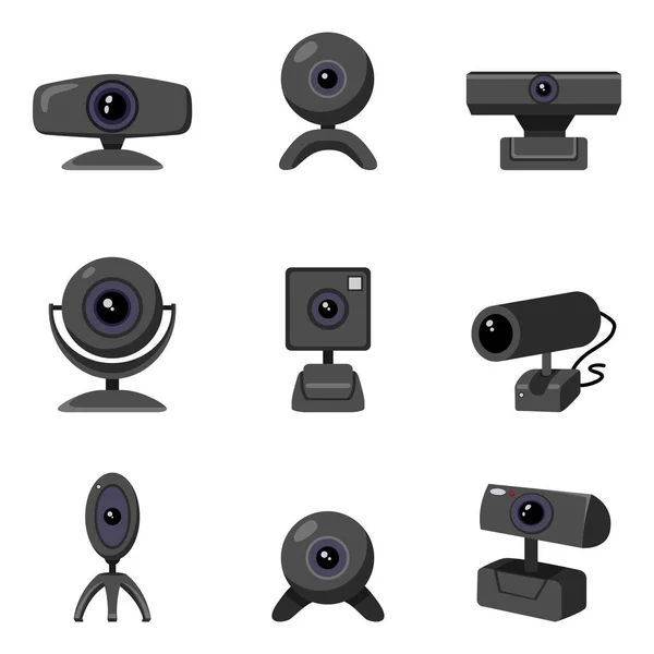 Platte Pictogrammen Voor Webcamera Vector Set Van Kleur Webcam Pictogrammen — Stockvector