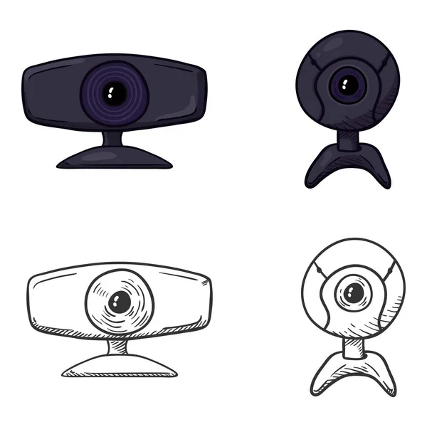Webkamera Vektor Cartoon Und Skizzenillustrationen Von Webcam Geräten — Stockvektor
