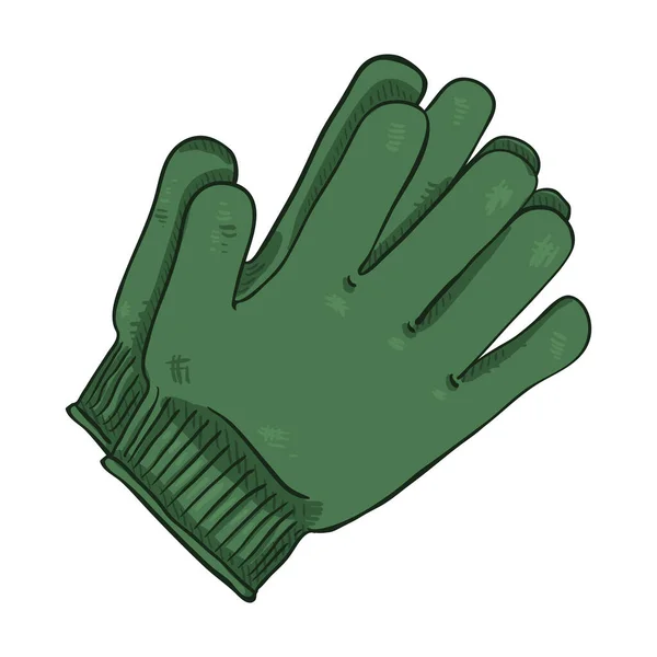 Vector Cartoon Illustration Green Casual Woolen Gloves — Stock Vector