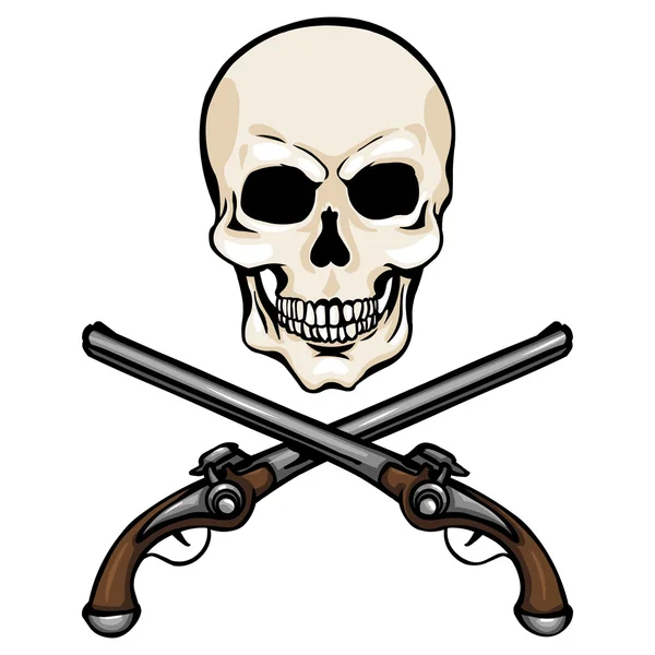 Skull with Cross Pistols — Stock Vector