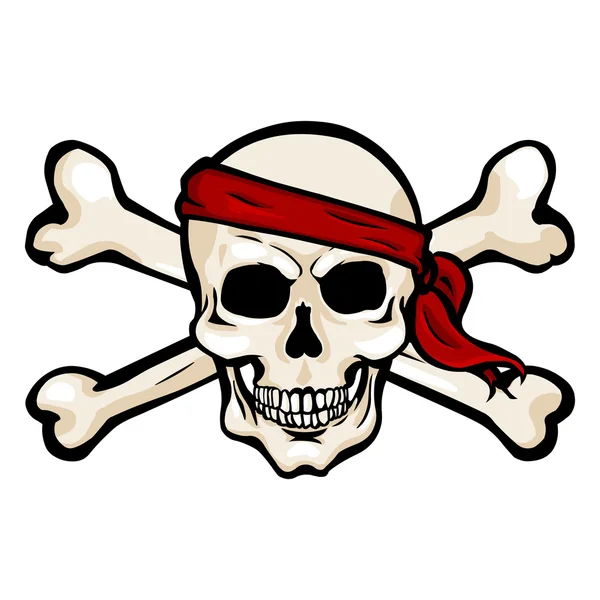 Pirate Skull in Red Headband with Cross Bones — Stock Vector