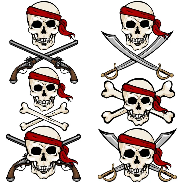 Calaveras piratas en diadema roja — Vector de stock