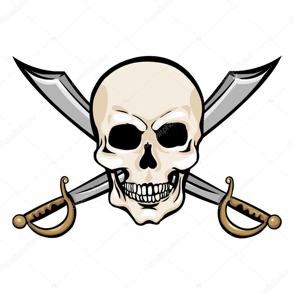 Single Cartoon Pirate Skull with Cross Swords