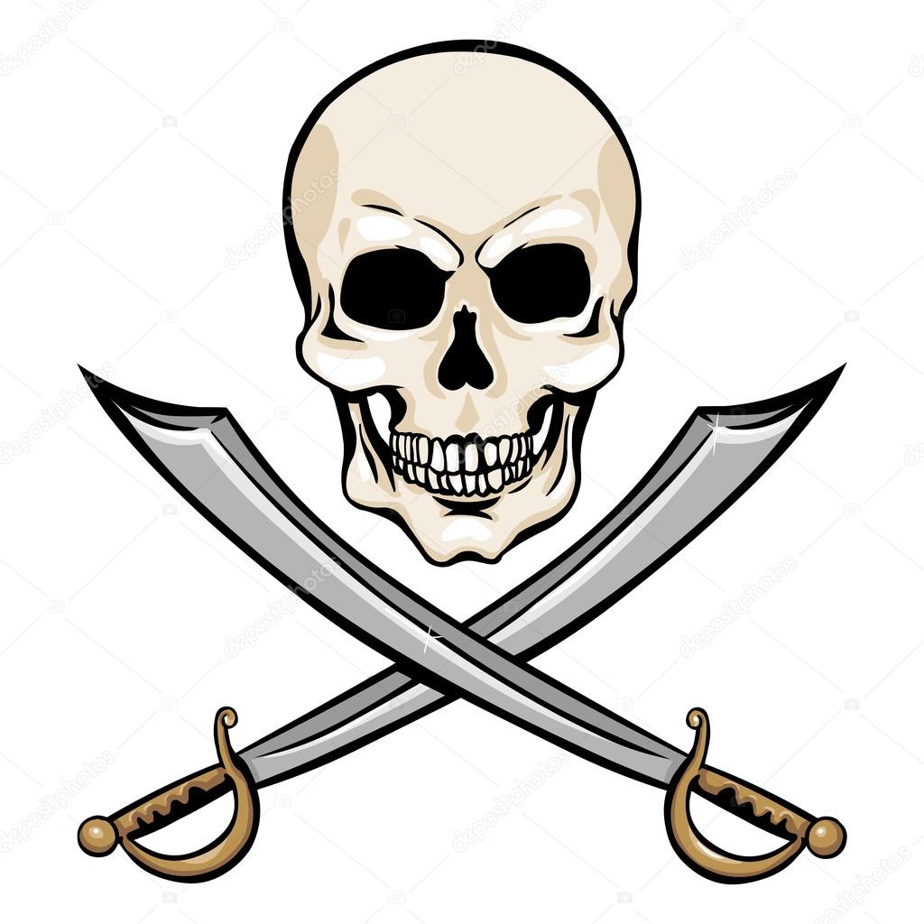 White Pirate Skull with Crossed Swords Emblem