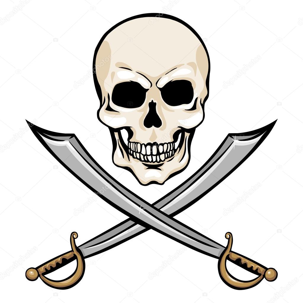 Single Cartoon Pirate Skull with Cross Swords