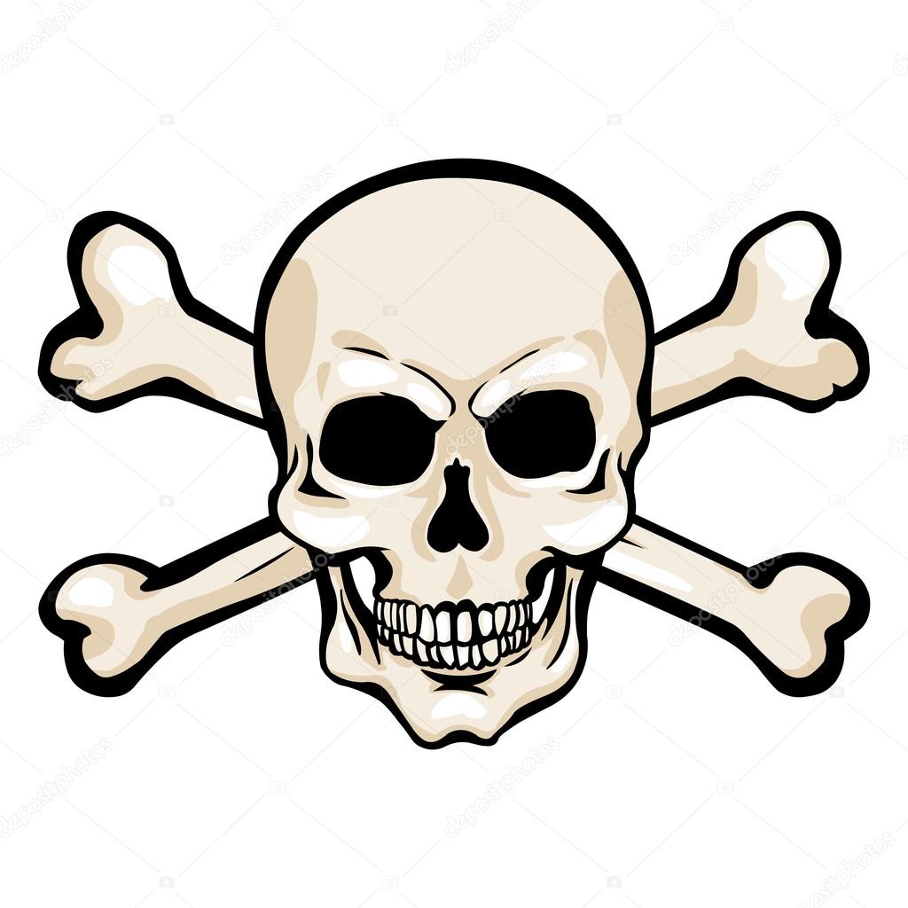 Single Cartoon Pirate Skull with Cross Bones