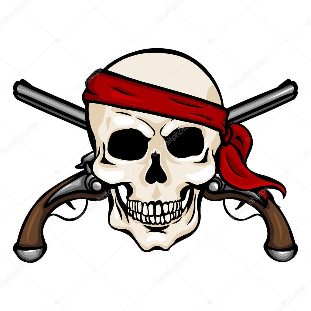 Pirate Skull in Red Bandana with Cross Pistols