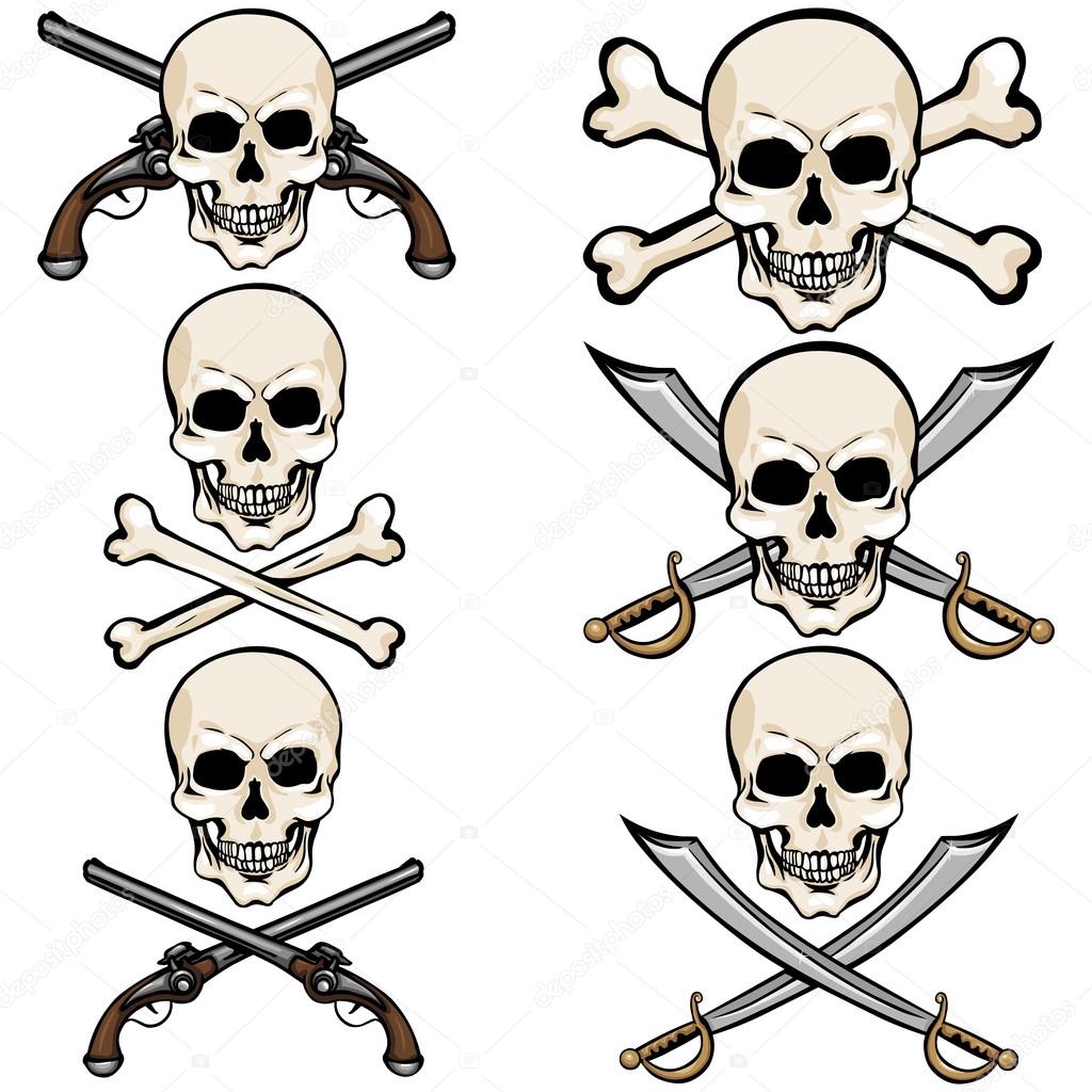 Set of Cartoon Pirate Skulls