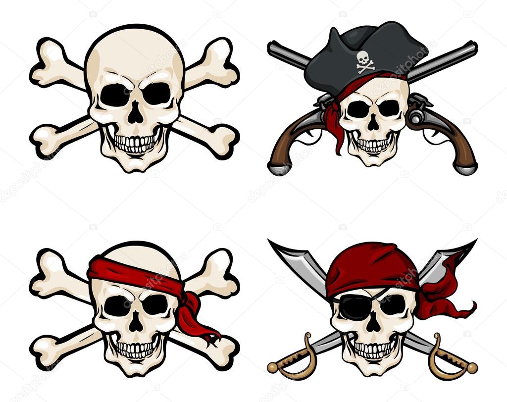Set of Different Cartoon Pirate Skulls