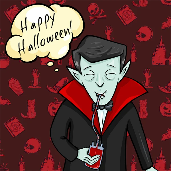 Tarjeta postal de Halloween. Vampiro con burbuja - Feliz Halloween . — Vector de stock