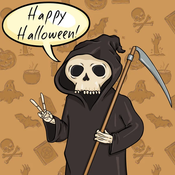 Halloween Postcard. Death with Scythe — Stock Vector