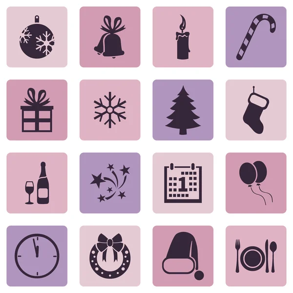 New Year and Christmas Icons — Stock Vector