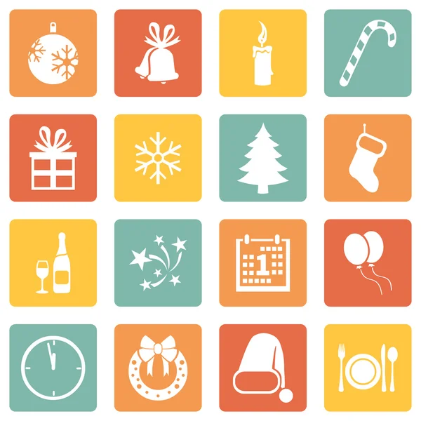 New Year and Christmas Icons — Stock Vector