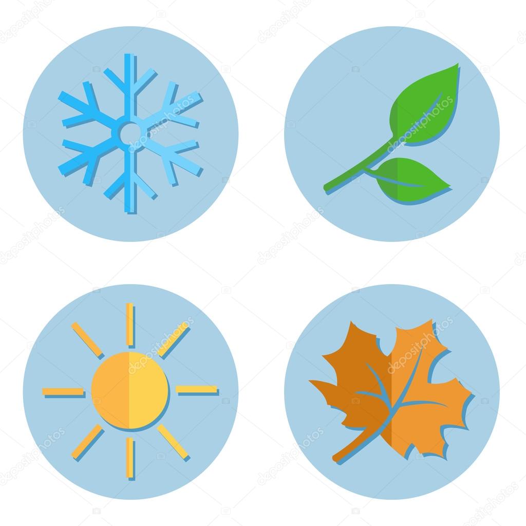 Vector Set of Seasons Icons. Winter, Spring, Summer, Autumn.