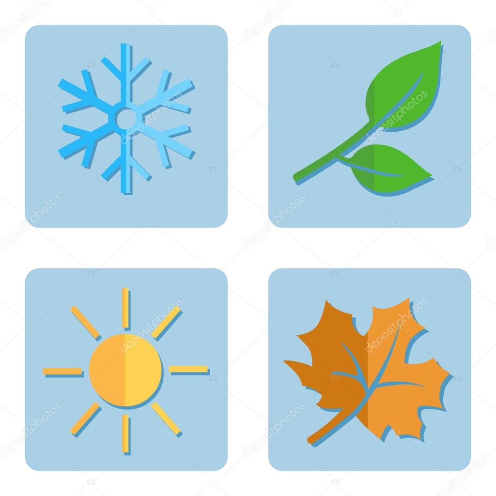 Vector Set of Seasons Icons. Winter, Spring, Summer, Autumn.