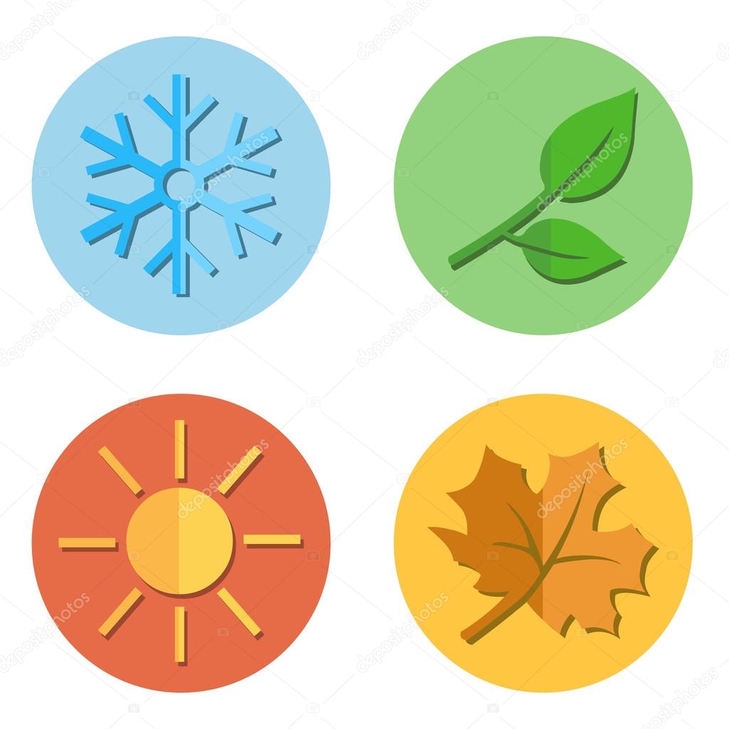 Vector Set of Seasons Icons. Winter, Spring, Summer, Autumn.