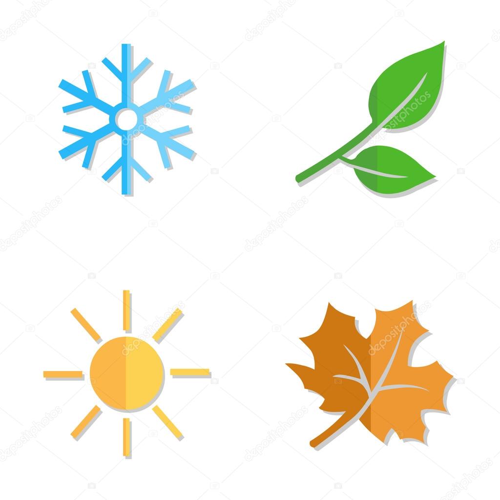 Vector Set of Seasons Icons. Winter, Spring, Summer, Autumn.