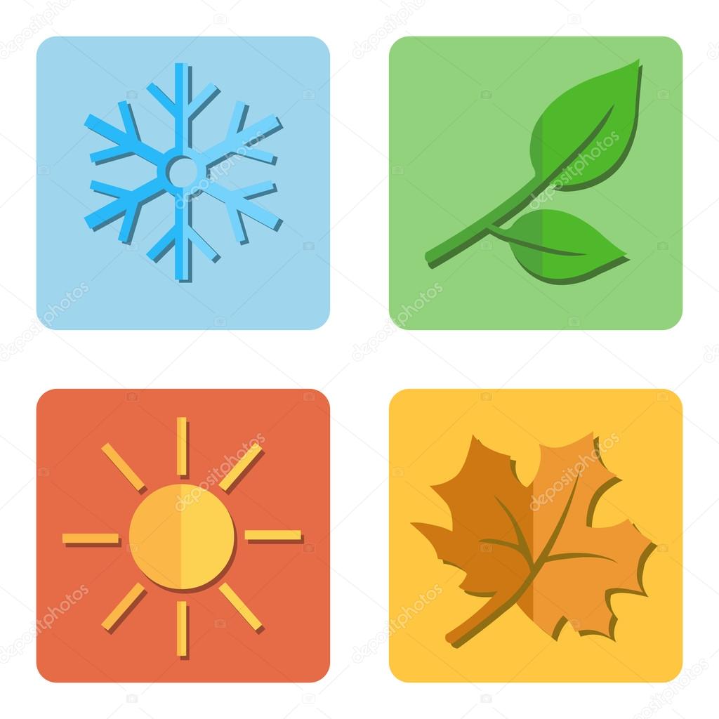 Vector Set of Seasons Icons. Winter, Spring, Summer, Autumn.