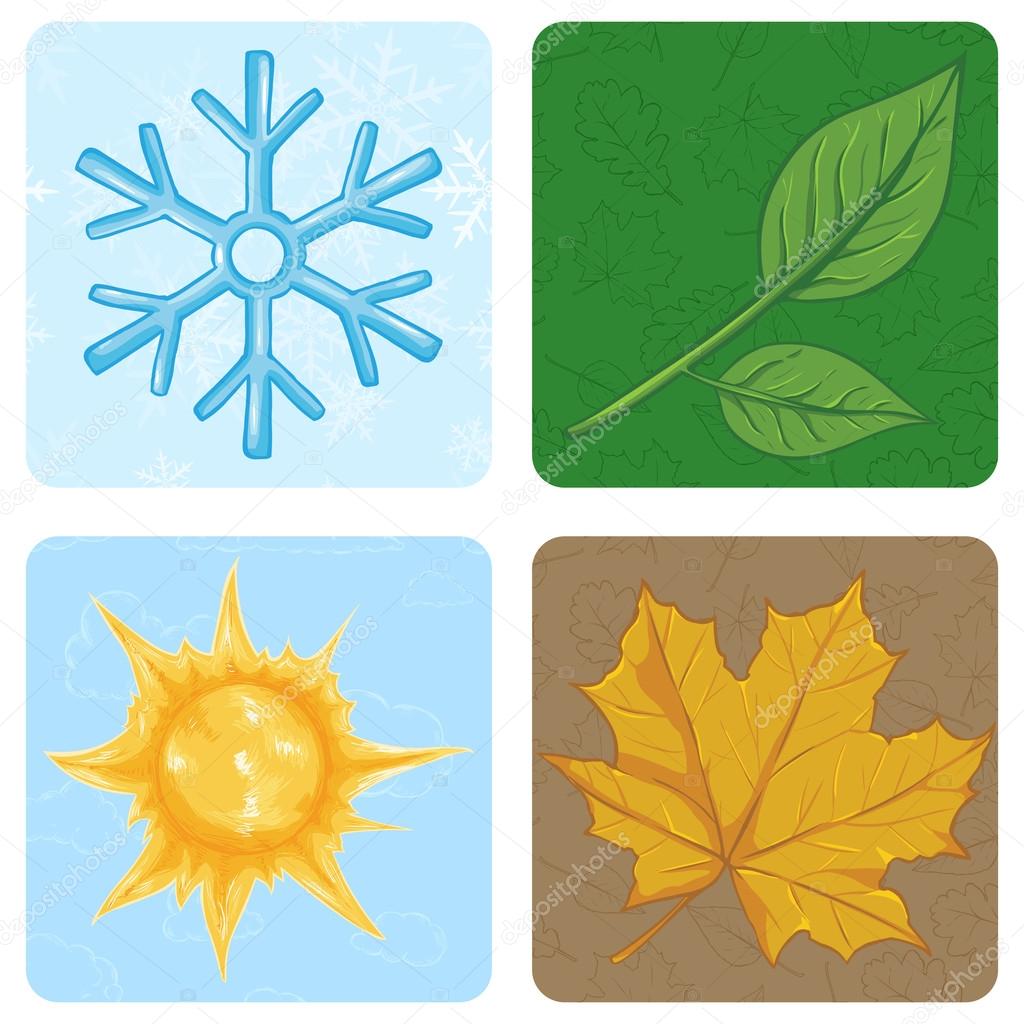 Set of Cartoon Square Season Icons.