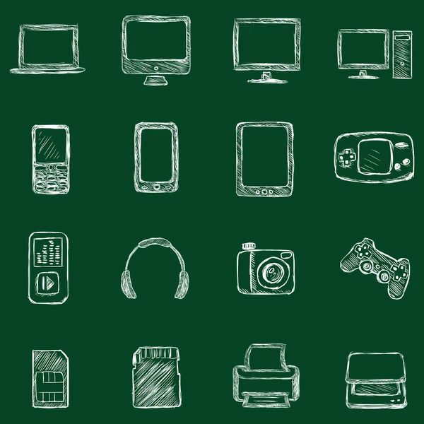 Chalk Computer Devices Icons — Stock Vector