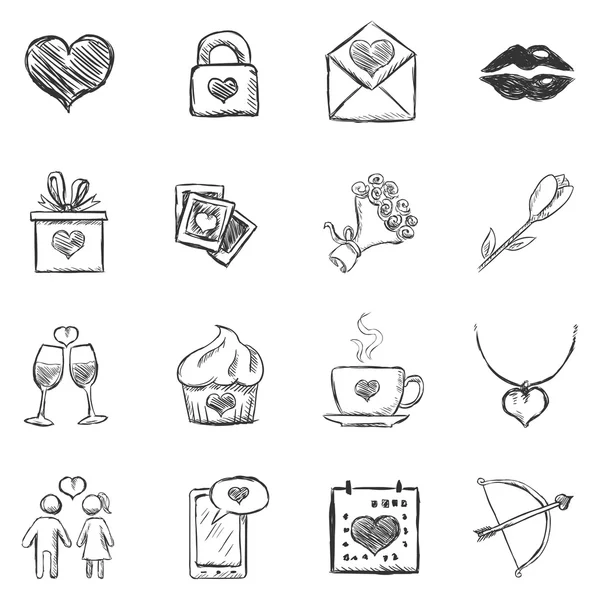 Sketch Valentine Icons — Stock Vector