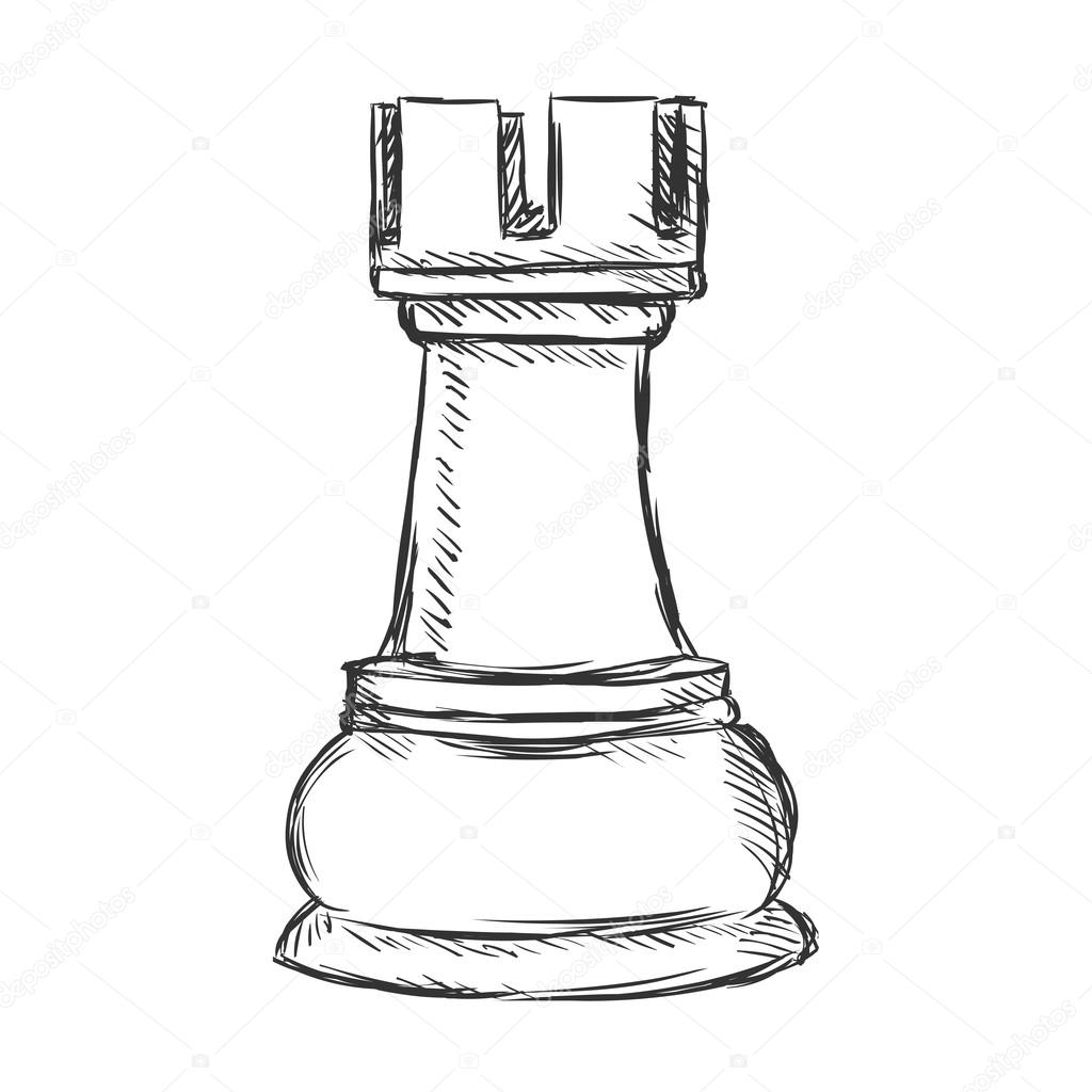 Vector único desenho ilustração figura de xadrez torre preta