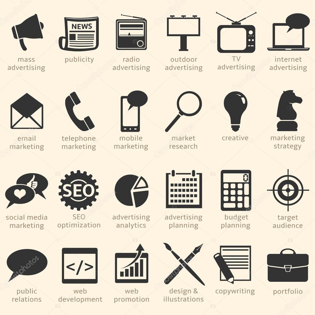 Vector Set of Advertising Icons. Types of Advertisement.
