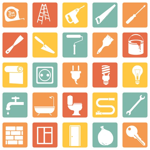Set of  Construction and Decoration Icons — Stock Vector