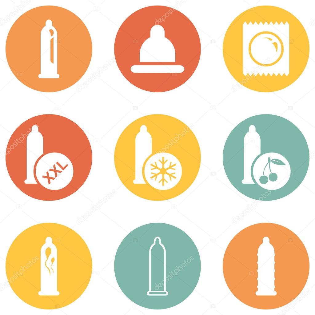 Vector Set of Condom Icons. Types of Condoms.
