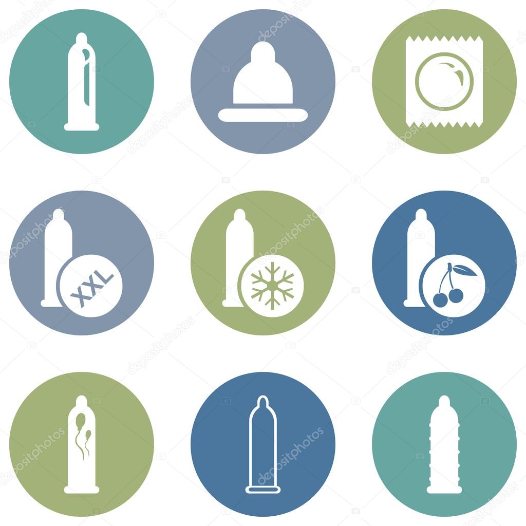 Vector Set of Condom Icons. Types of Condoms.