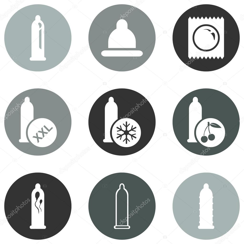 Vector Set of Condom Icons. Types of Condoms.